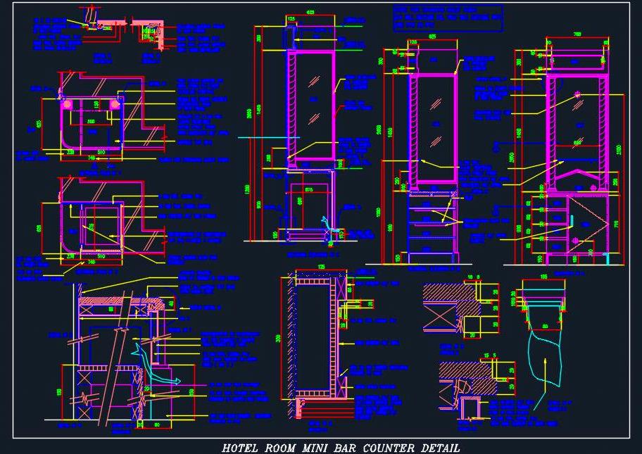 Hotel Mini Bar Unit DWG Design with Refrigerator and Details